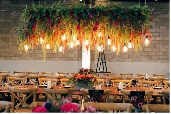 Hanging ladder floral installation
