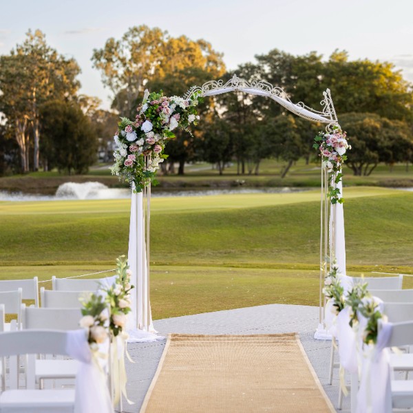 Ceremony location overlooking the lake and fairways