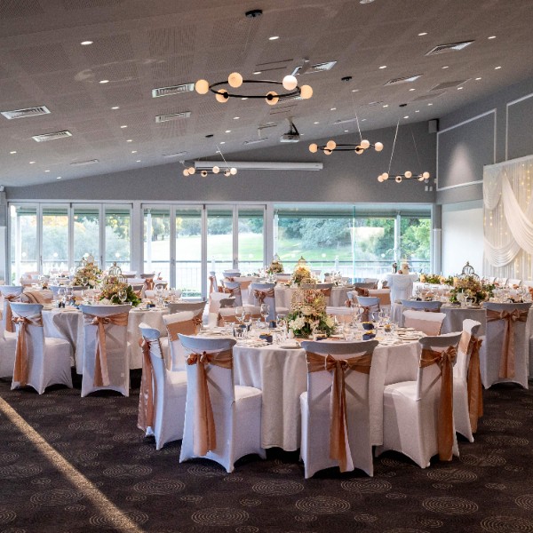 Reception space overlooking the course